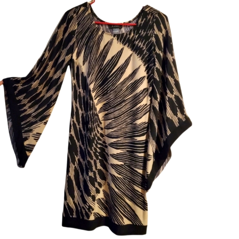 B.Smart-Black and Tan Dress with Bell Sleeves, Size 4